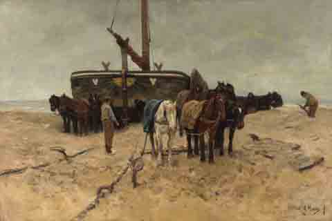 《安东·莫维在海滩上钓鱼》(Anton Mauve Fishing boat on the beach)