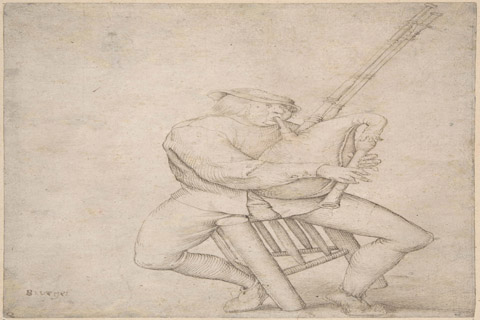 (Anonymous Seated Man Precariously Balanced Playing Bagpipes)