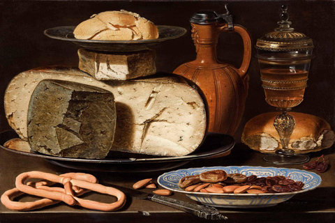 (Clara Peeters - Still Life with Cheeses, Almonds and Pretzels)