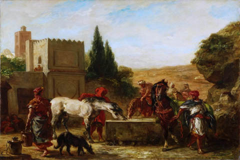 (Ferdinand-Victor-Eug¨¨ne Delacroix French 1798-1863 Horses at a Fountain.tif
