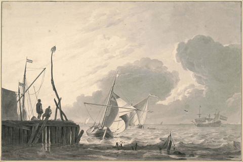(Ludolf Bakhuizen (1631–1708)-Harbor on the Sea in Gathering Thun)