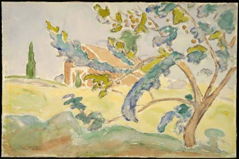 《树和谷仓》-艾伦·塔克(Allen Tucker (1866–1939)-Tree and Barn)