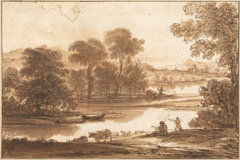(Claude Lorrain (16041605–1682)-Floodplain with Watering Place, c)