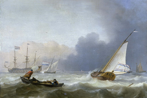 (Bakhuysen Ludolf Woelige zee met Nederlands jacht onder zeil. 1694)