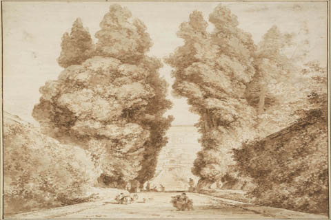 (Jean-Honoré Fragonard (1732–1806)-Cypress Avenue at the Villa d)
