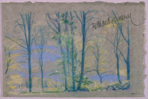 《风景与树木》-阿瑟·鲍恩·戴维斯(Arthur Bowen Davies (1862–1928)-Landscape with trees from A.B. Davies book, edition #23,50)
