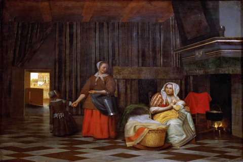 (Pieter de Hooch (1629-1684) -- Interior with a Mother Feeding a Child)