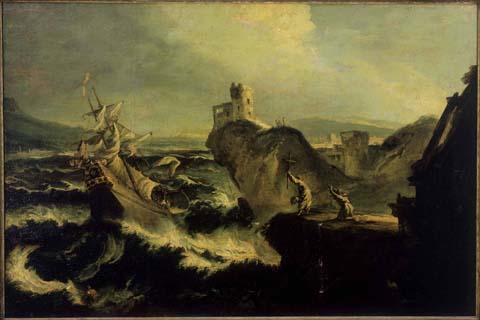 《沉船》-亚历桑德罗·马尼亚斯科(Allesandro Magnasco (1667 - 1749) (Italian)-The Shipwreck)
