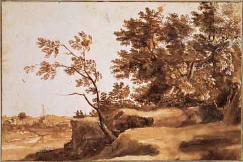 (Claude Lorrain (1604-1605–1682)-Tiber Landscape with Castel Sant)