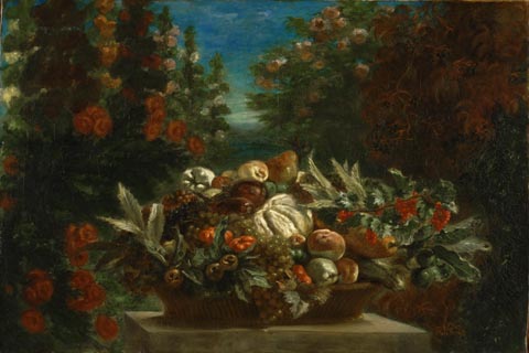 (Ferdinand-Victor-Eug¨¨ne Delacroix French 1798-1863 Still Life with Flowers and Fruit.tif
