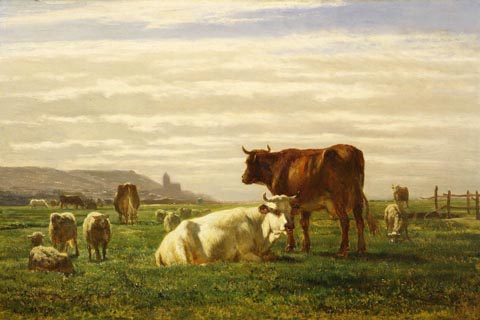 《诺曼底的一个牧场》-康斯坦特·特罗容(Constant Troyon - A Pasture in Normandy, 1850s)