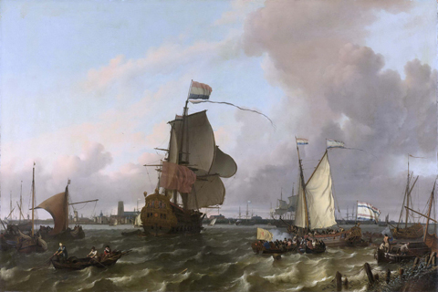 (Bakhuysen Ludolf Het oorlogsschip ’Brielle’ op de Maas voor Rotterdam. 1689)