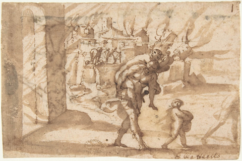 (attributed to Francesco Allegrini Aeneas Carrying Anchises in the Burning)