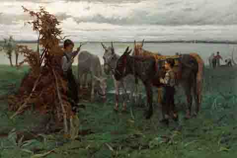 《男孩赶驴》(Willem Maris Boys herding donkeys)