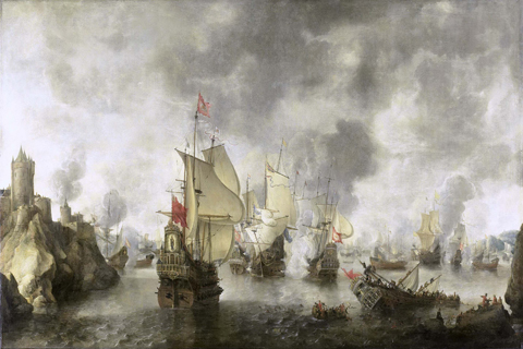 (Beerstraten Abraham Slag van de verenigde Venetiaanse en Nederlandse vloten tegen de Turken in de Baai van Foja 1649)