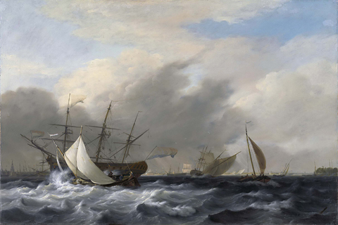 (Baur Nicolaas s Lands oorlogsschip ’Amsterdam’ voor de Westerlaag op het IJ voor Amsterdam. 1807)