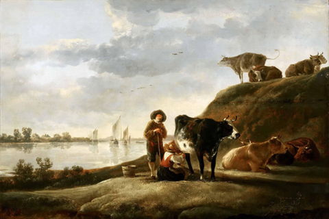 《一条河边的牛》-埃尔伯特·库伊普(Aelbert Cuyp - Cattle by a River)