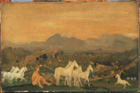 《阿提卡的马》-阿瑟·鲍恩·戴维斯(Arthur Bowen Davies (1862–1928)-Horses of Attica)
