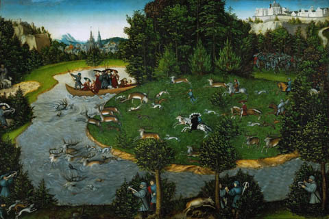 (Lucas Cranach the elder -- Stag hunt of Elector Frederick the Wise)
