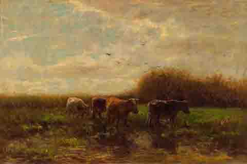 《夜景中的牛》(Willem Maris Cows at evening)