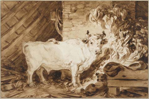 (Jean-Honoré Fragonard (1732–1806)-White Bull and a Dog in a Sta)