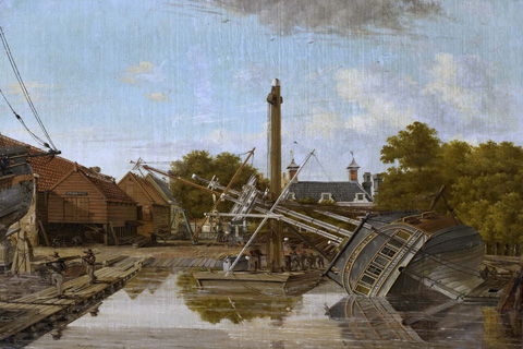 (Bertichen Pieter Godfried De scheepstimmerwerf ’St Jago’ op het Bickers Eiland te Amsterdam. 1823)