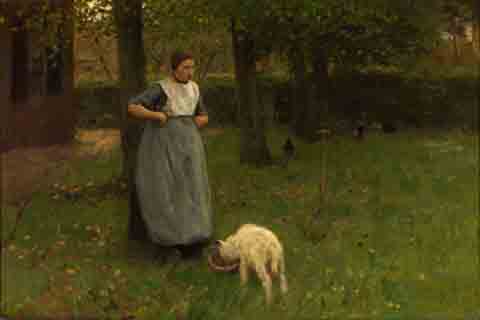 《从拉伦带回的羔羊肉的妇女》(Anton Mauve Woman from Laren with lamb)
