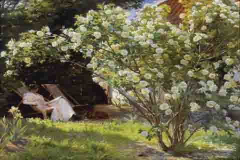 (P.S Kroyer Roses Marie Kroyer seated in the deckchair in the garden by Mrs Bendsen's house)