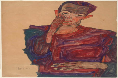 (Egon Schiele (1890–1918)-Self-Portrait with Eyelid Pulled Down)