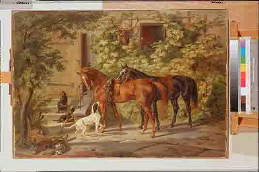《Horses at the Porch》-阿尔布雷希·亚当阿尔布雷希·亚当(Adam, Albrecht - Horses at the Porch)
